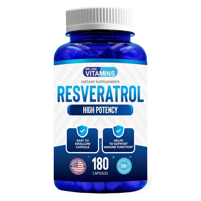 We Like Vitamins Resveratrol 1000mg per Serving 180 Easy to Swallow Veggie Capsules Natural Resveratrol Supplement 1000mg Antioxidant Supplement Helps Support AntiAging and Immune System