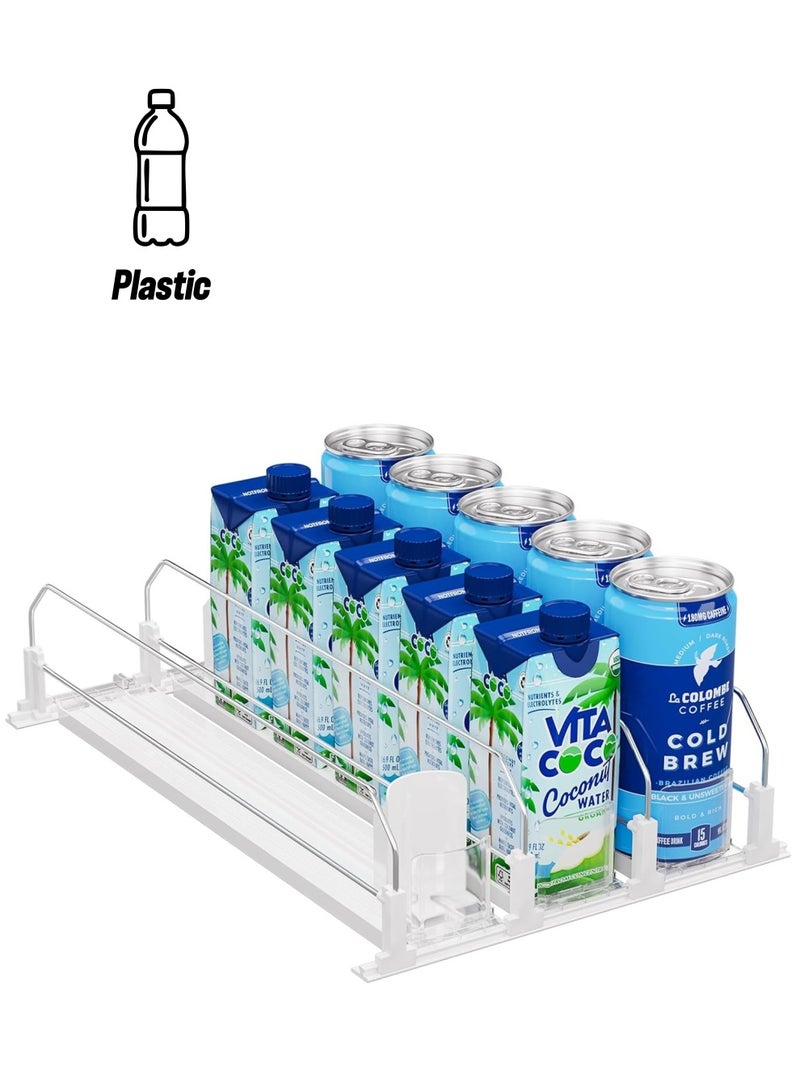 Toko Soda Can Organizer for Fridge Refrigerator | 3 Rows | Spring Loaded Self-Pushing Automatic Glide Adjustable Rack | Bottle Dispenser Storage | White  - Image 1