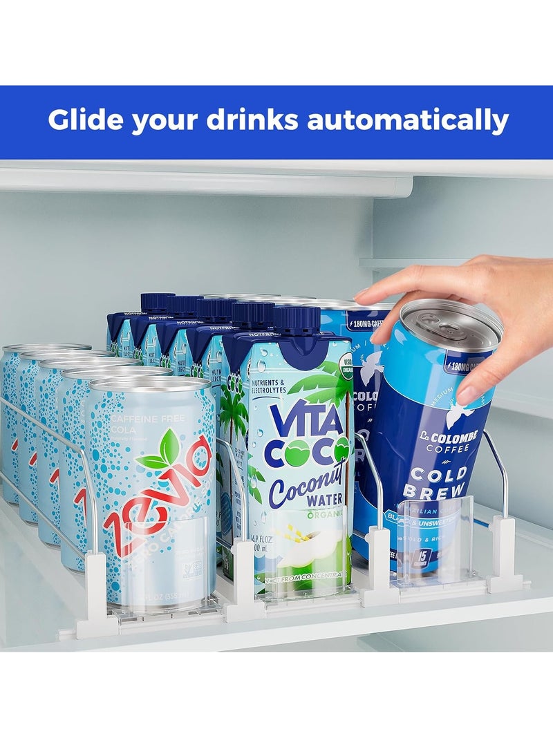 Toko Soda Can Organizer for Fridge Refrigerator | 3 Rows | Spring Loaded Self-Pushing Automatic Glide Adjustable Rack | Bottle Dispenser Storage | White  - Image 3