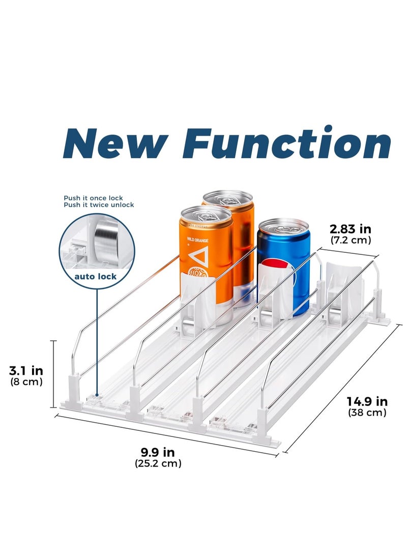 Toko Soda Can Organizer for Fridge Refrigerator | 3 Rows | Spring Loaded Self-Pushing Automatic Glide Adjustable Rack | Bottle Dispenser Storage | White  - Image 2