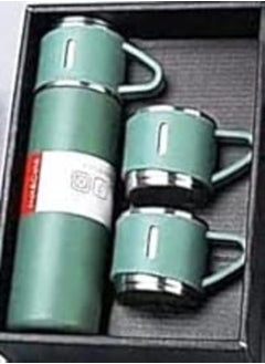 Generic Thermos Mug with 3 Cups/Thermal Insulated/Full Stainless Steel Inside and Outdoor/Heat Retention/Any Hot or Cold Beverage/Useful for Travel and Date/Elegant Gift Box/Olive Green 