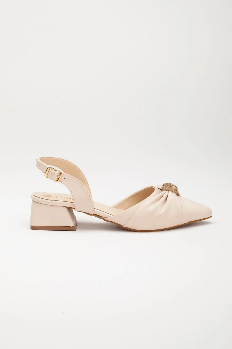 Dilimler Ayakkabı Satin Slit Belly Model Bow Stone Beige Women's Heeled Evening Dress Shoes