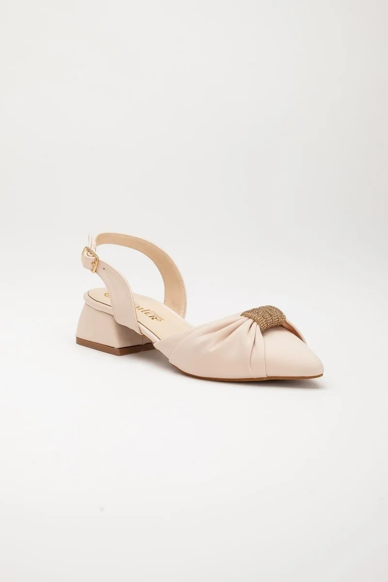 Dilimler Ayakkabı Satin Slit Belly Model Bow Stone Beige Women's Heeled Evening Dress Shoes