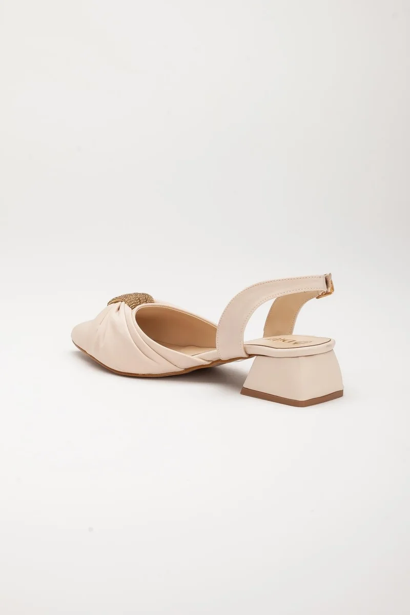 Dilimler Ayakkabı Satin Slit Belly Model Bow Stone Beige Women's Heeled Evening Dress Shoes