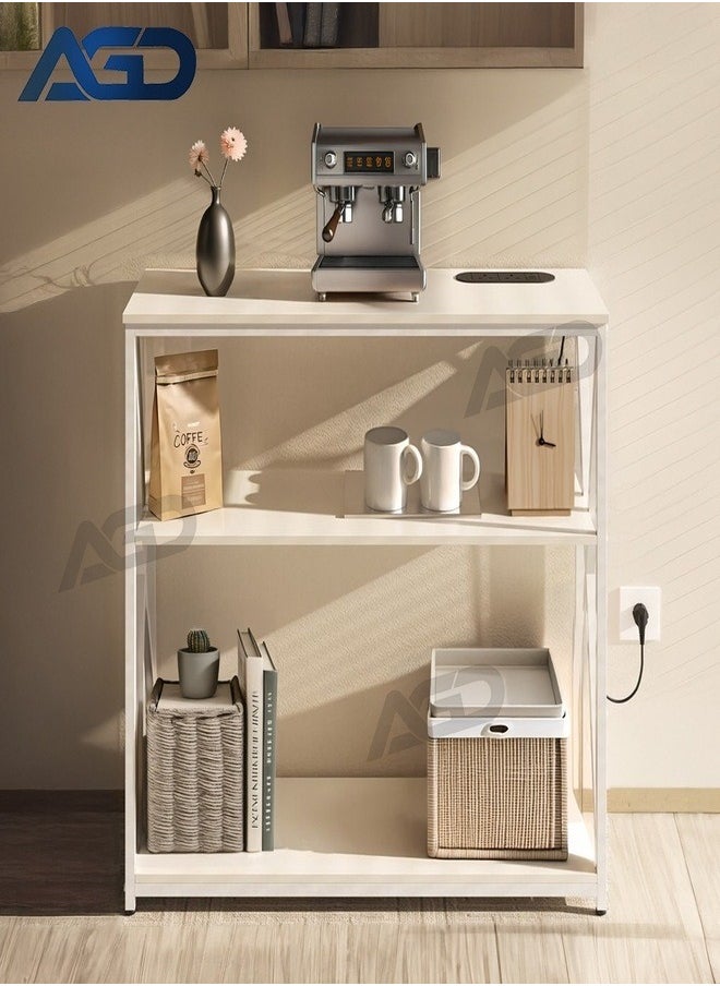AGD - Adjustable 3 Layer Console Table with Charging Base, Coffee Table with Storage Shelf and Power Outlet for Living Room Entryway Sofa Foyer 100x35x90cm Metal (White) - Image 1