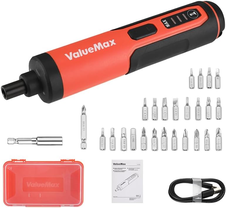 فاليو ماكس مفك كهربائي ValueMax 3.6V، مجموعة مفك لاسلكي قابلة للشحن مع شحن USB، 24 قطعة من بتات Cr-V، قضيب تمديد واحد، ضوء LED وصندوق أدوات - Image 1