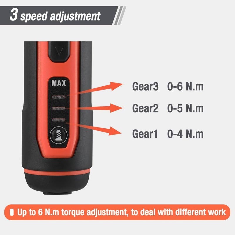 فاليو ماكس مفك كهربائي ValueMax 3.6V، مجموعة مفك لاسلكي قابلة للشحن مع شحن USB، 24 قطعة من بتات Cr-V، قضيب تمديد واحد، ضوء LED وصندوق أدوات - Image 3