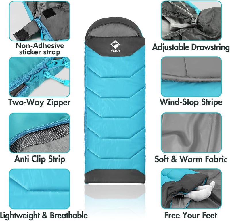 VILLEY Camping Sleeping Bag – 3 Season Lightweight Compact Gear for Adults, Boys, Girls – Summer, Spring, Fall – Outdoor, Travel, Hiking - Image 3