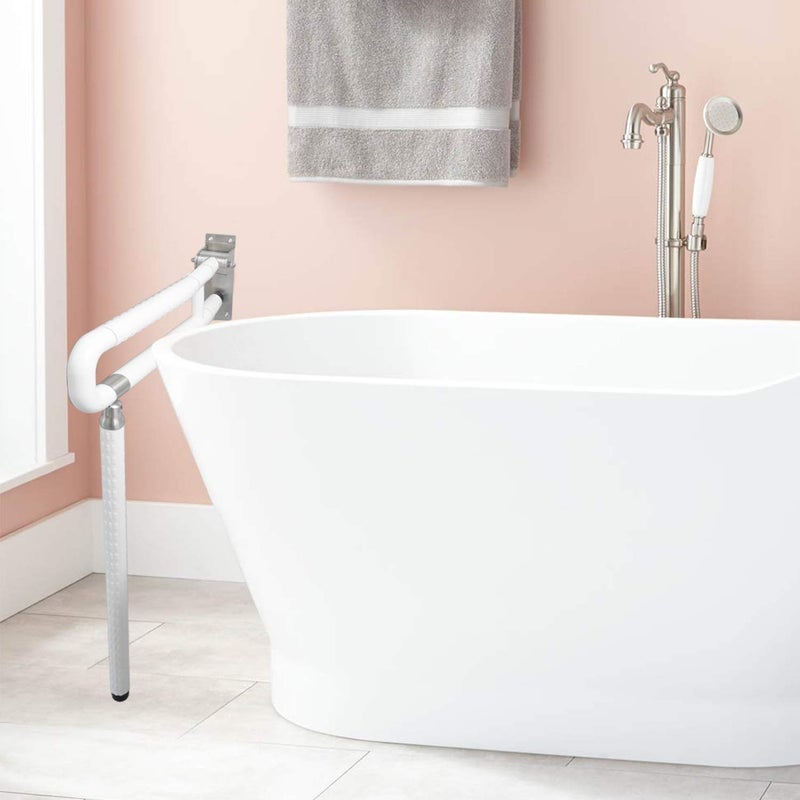 MYOYAY 24In Toilet Safety Rails Wall Mount Floor Support Foldable Toilet Grab Bar Handicap Grab Bars Rails Non-Slip Stainless Steel Flip Up Grab Bar Fluorescent Handrails for Seniors Disabled Pregnant - Image 5