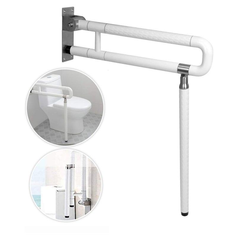 MYOYAY 24In Toilet Safety Rails Wall Mount Floor Support Foldable Toilet Grab Bar Handicap Grab Bars Rails Non-Slip Stainless Steel Flip Up Grab Bar Fluorescent Handrails for Seniors Disabled Pregnant - Image 1