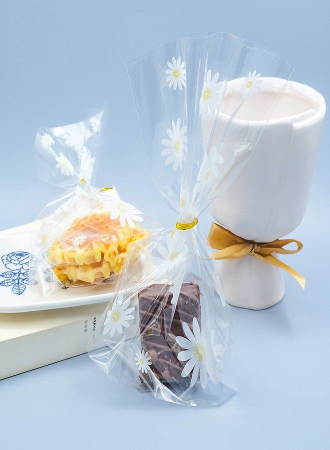 souG 100pcs Gusseted cellophane Bags Little White Daisy Cookie Bags (Size 5.9"x9"x2" with Gold Twist Ties, Best Gusset Bag for Presenting Packaged Treats, Candy, Popcorn etc. - Image 5