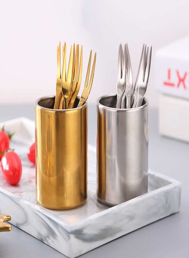 Teensery Stainless Steel Food Pick Holder Fruit Toothpick Fork Jar Cocktail Fork Holder Cup Sandwich Appetizer Dessert Stick Storage Cylinder Kitchen Utensil Organizer, 1 Piece (Silver) - Image 2