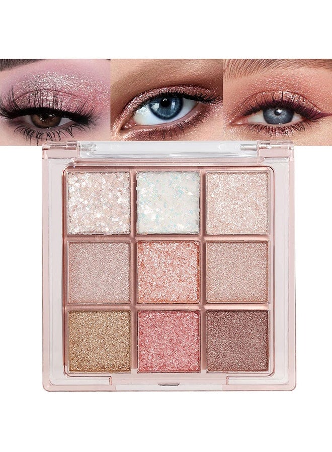dikalu 9 Colors Sparkle Light Eyeshadow Makeup Palette,Shimmer Natural Neutral Powde Eye Shadow Palettes ,Long Lasting Naturing-Looking,Lightweight,Waterproof,Eye Makeup Kit Travel Size - Image 1