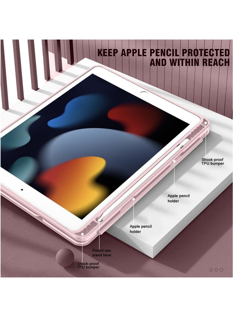 الطين ايزو حافظة iPad مقاس 10.2 إنش للجيل التاسع والثامن والسابع - غلاف وردي ذهبي نحيف مع حامل قلم أبل، وظيفة الاستيقاظ التلقائي/النوم، وظهر شفاف مضاد للصدمات - حافظة أنيقة واقية لجهاز iPad 2021/2020/2019 - تصميم خفيف وأنيق - Image 5