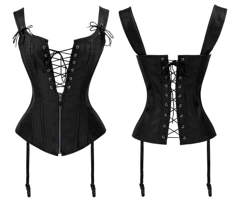 Charmian Women's Renaissance Lace Up Steampunk Vintage Boned Bustier Corset Top with Garters Black Small - Image 4