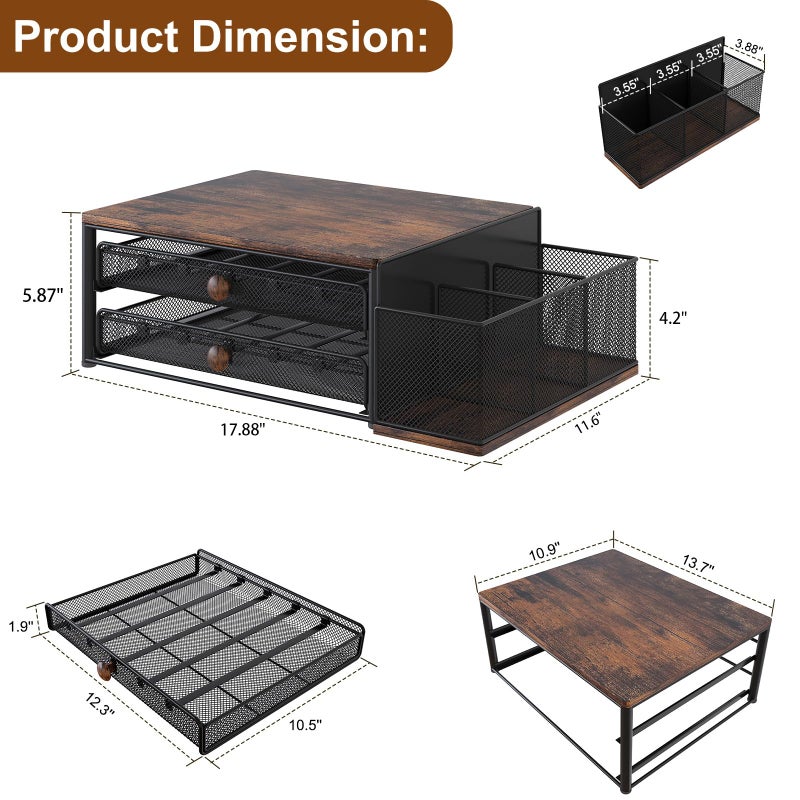 TQVAI K Cup Holder - 60 Capsule Capacity 2 Tier Sliding Pods Storage Drawer with Disposable Cups & Lids Holder, Coffee Bar Station Organizer for Countertop, Black - Image 3