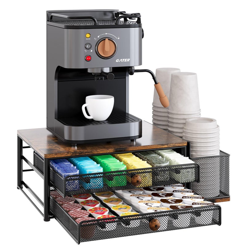 TQVAI K Cup Holder - 60 Capsule Capacity 2 Tier Sliding Pods Storage Drawer with Disposable Cups & Lids Holder, Coffee Bar Station Organizer for Countertop, Black - Image 1