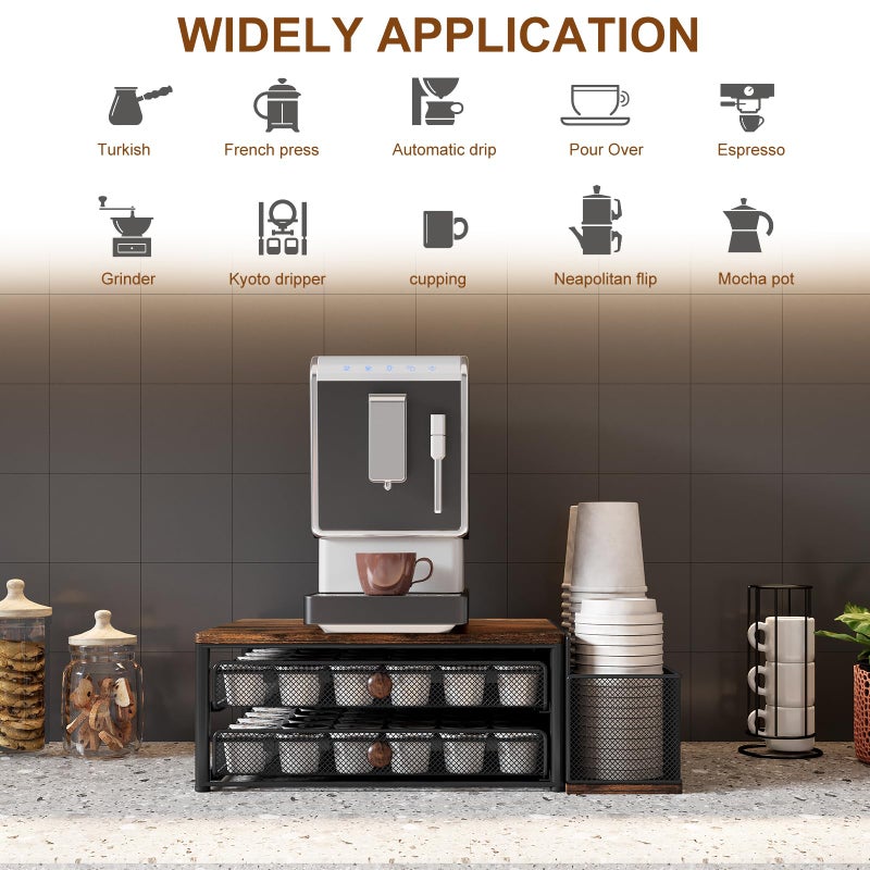 TQVAI K Cup Holder - 60 Capsule Capacity 2 Tier Sliding Pods Storage Drawer with Disposable Cups & Lids Holder, Coffee Bar Station Organizer for Countertop, Black - Image 5