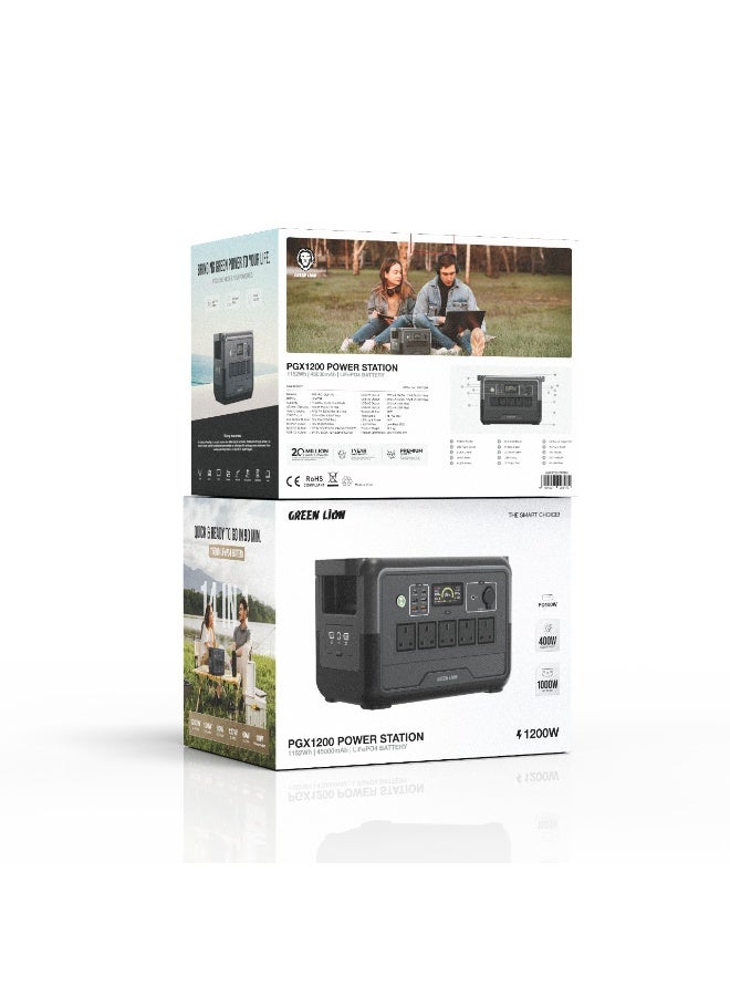 GREEN LION PGX1200 Portable Power Station / 1152Wh 360000mAh 1200W (LiFePO4) Generator / Total Output 1577W Max / Solar Input 400W / AC Input 1000W / Wireless Output 10W / Car Charger 12V - Black - Image 5