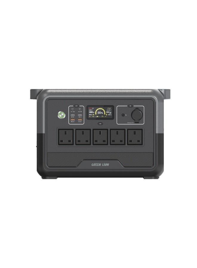 GREEN LION PGX1200 Portable Power Station / 1152Wh 360000mAh 1200W (LiFePO4) Generator / Total Output 1577W Max / Solar Input 400W / AC Input 1000W / Wireless Output 10W / Car Charger 12V - Black - Image 2
