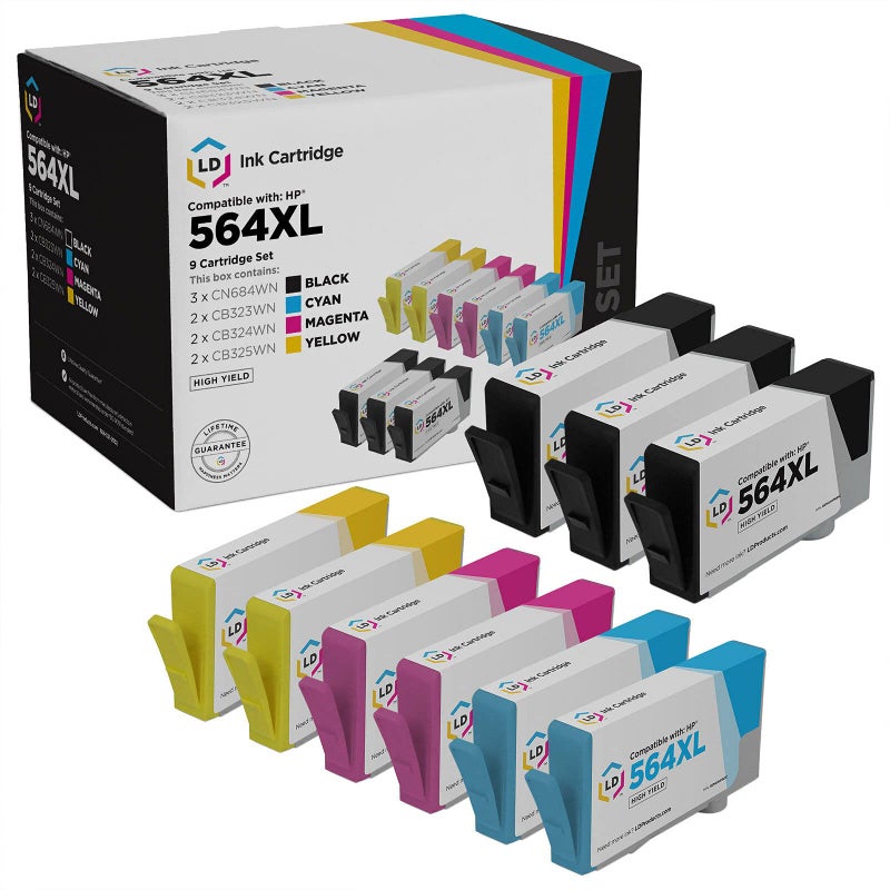 LD Compatible Ink Cartridge Replacement for HP 564XL High Yield 3 Black 2 Cyan 2 Magenta 2 Yellow 9Pack