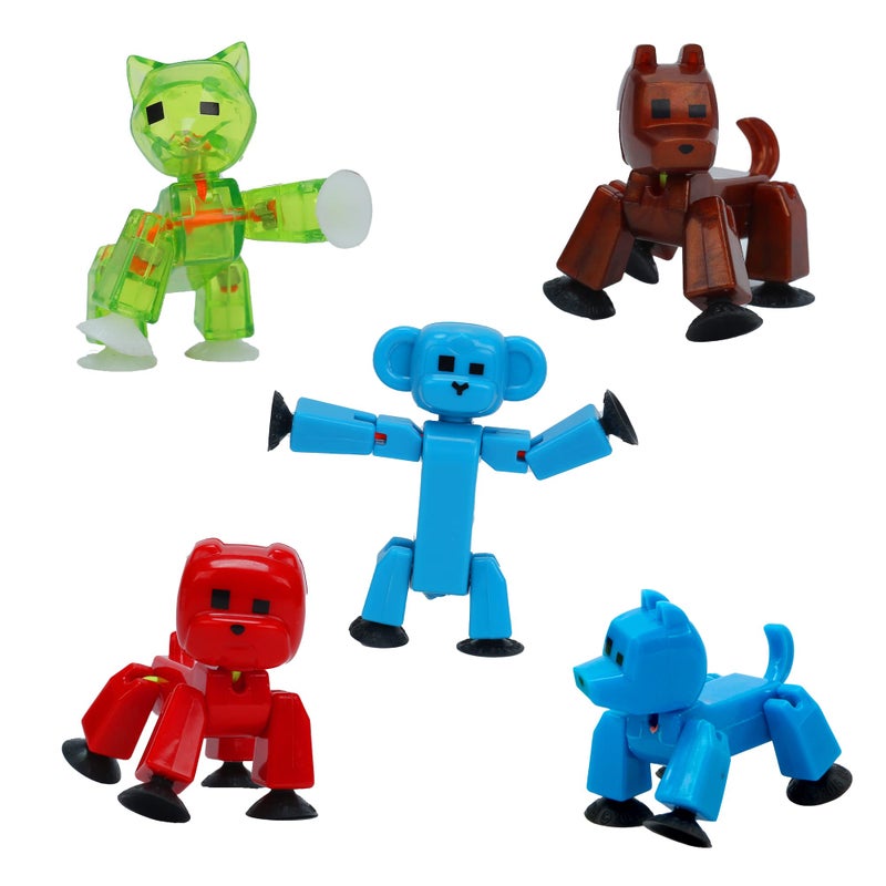 Zing Stikbot Pets 5 Pack, Set of 5 Stikbot Collectable Action Figures, Includes 1 Bulldog, 1 Monkey, 1 Cat and 2 Dogs, Create Stop Motion Animation - Image 1