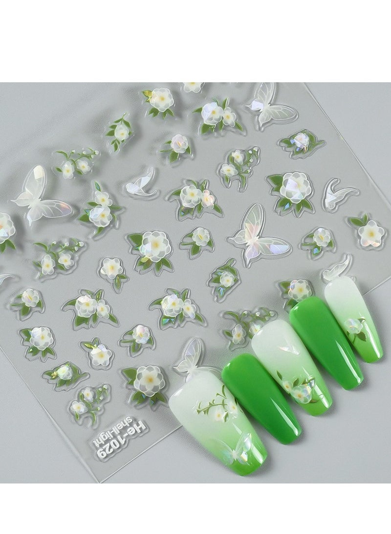 ملصقات أظافر فراشة خماسية الأبعاد مكونة من 4 أوراق نقش فراشة ذاتية اللصق مستلزمات فن الأظافر DIY إكسسوارات فنية للأظافر للنساء والفتيات - Image 2