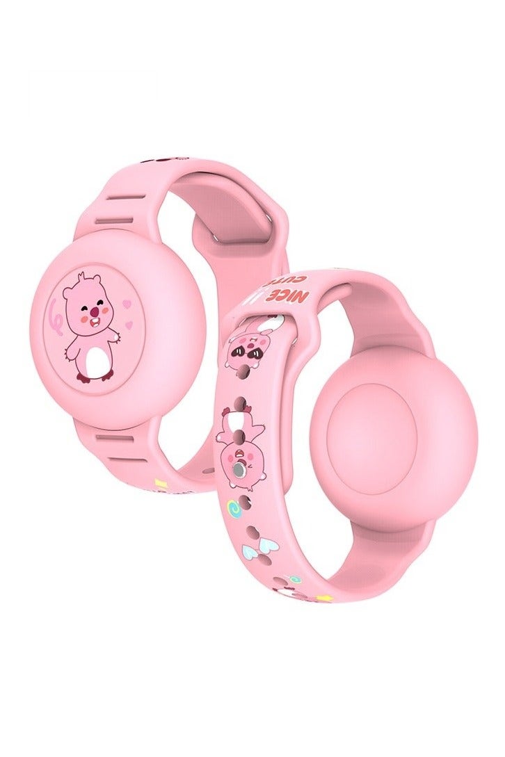 سوار Airtag للأطفال ، حامل علامات هواء كرتون ماء لطيف للأطفال مع تغطية كاملة من السيليكون ناعمة مضادة لضخار Airtag Wristband للطفل （Pink) - Image 1