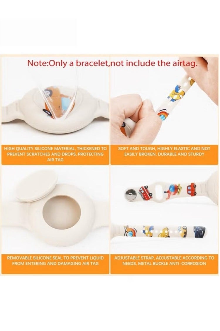 سوار Airtag للأطفال ، حامل علامات هواء كرتون ماء لطيف للأطفال مع تغطية كاملة من السيليكون ناعمة مضادة لضخار Airtag Wristband للطفل （Pink) - Image 3