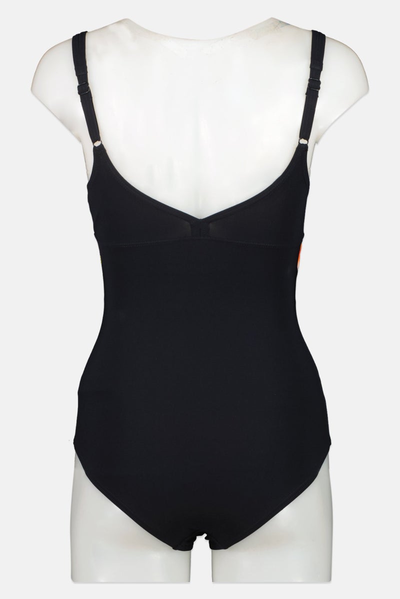 arena بدلة سباحة نسائية قطعة واحدة غير مبطنة بطباعة جرافيك، سوداء - Image 2