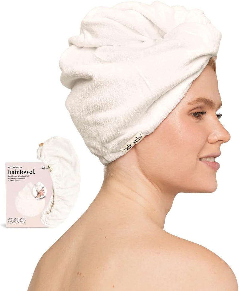 Kitsch Kitsch Microfiber Hair Towel Wrap for Women  Microfiber Towel Super Absorbent Quick Dry AntiFrizz  for Long and Short Hairs Turbans for Women Hair Wrap  White Ivory