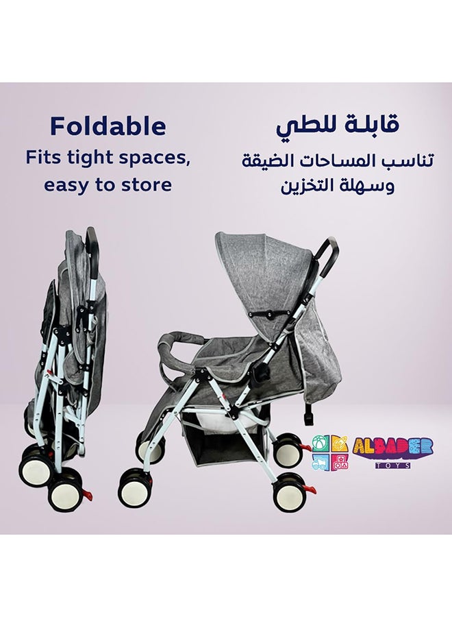 AL BADER Lightweight Foldable Travel Baby Strollers With Adjustable Backseat And Storage Basket, Perfect Baby Travel Gear, Umbrella Stroller,  Gray - Image 5
