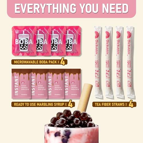 O's Bubble Instant Boba Kit Marbling Boba Kit | boba tea kit | Tapioca pearl | Marbling Syrup | Non-Dairy | Shelf Stable | Vegan | Gluten-Free | Strawberry (Pack of 4) - Image 5