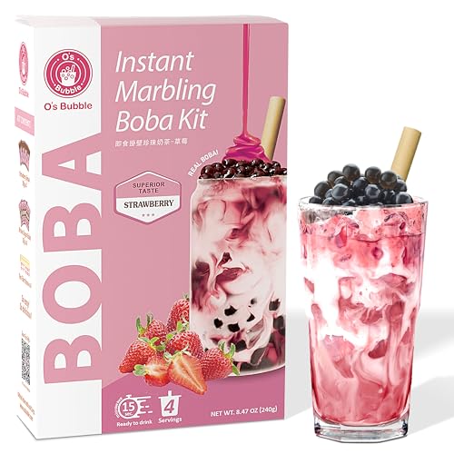 O's Bubble Instant Boba Kit Marbling Boba Kit | boba tea kit | Tapioca pearl | Marbling Syrup | Non-Dairy | Shelf Stable | Vegan | Gluten-Free | Strawberry (Pack of 4) - Image 1