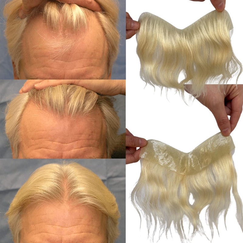 Voloria Men Forehead Hairline Toupee 100 Human Hair Skin PU Man Hairpieces Frontal Hair Topper for Receding Natural Hairline Replacement Systems 613 Blonde Color 078x629INCH