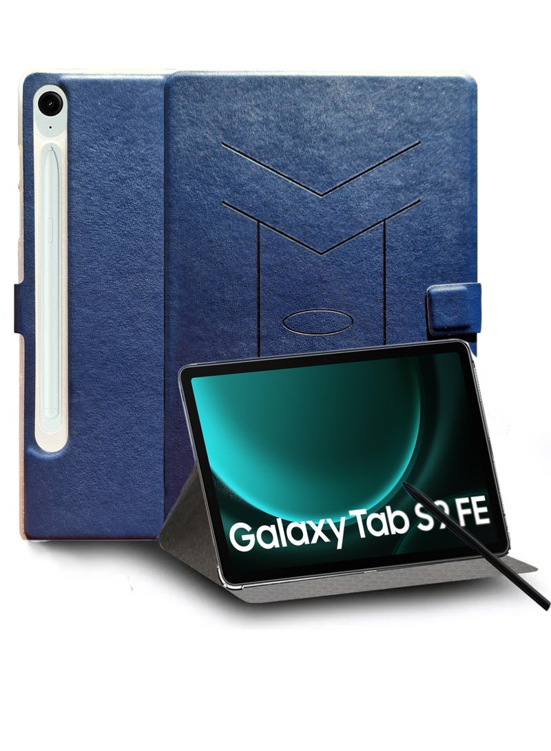 Leather Flip Case Cover for Samsung Galaxy Tab S9 Fe Navy Blue - Image 1