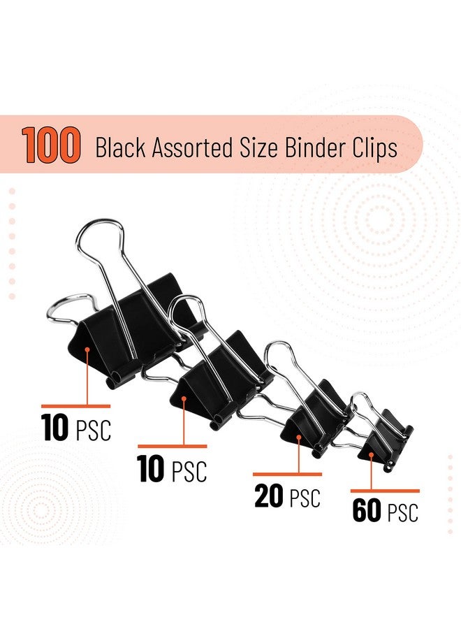 Mr. Pen - Binder Clips, 100 Pc, Assorted Sizes, Black, Paper Binder Clips, Paper Clamps Assorted Sizes, Black Clips For Paper, Black Binder Clips, Office Clips Assorted, Metal Binder Clips - Image 2