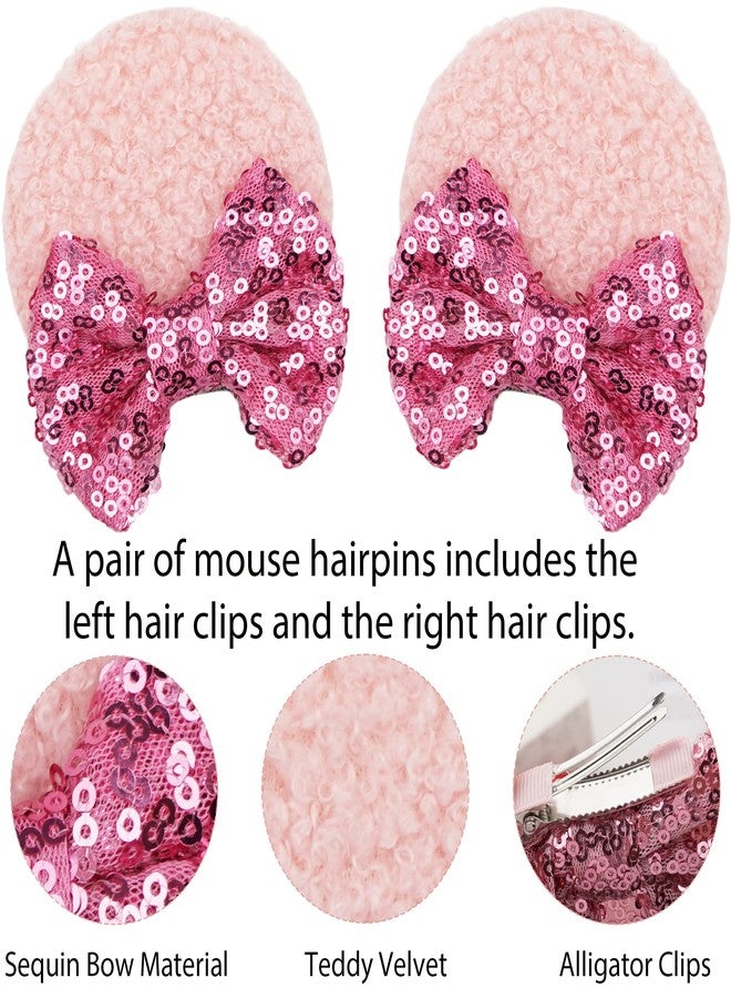 Qearl 12 Pieces Sequin Mouse Ears Hair Clips Mouse Hair Bows with Alligator Clips Hair Accessories for Theme Park Costume Party Decoration for Toddlers Girls - Image 4