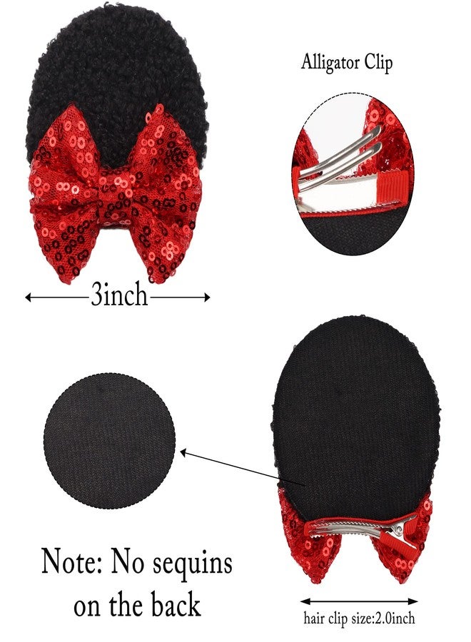 Qearl 12 Pieces Sequin Mouse Ears Hair Clips Mouse Hair Bows with Alligator Clips Hair Accessories for Theme Park Costume Party Decoration for Toddlers Girls - Image 3