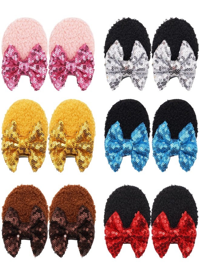 Qearl 12 Pieces Sequin Mouse Ears Hair Clips Mouse Hair Bows with Alligator Clips Hair Accessories for Theme Park Costume Party Decoration for Toddlers Girls - Image 1