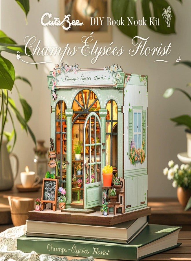 CUTEBEE Book Nook Kit - DIY Miniature House Dollhouse Kit for Adults and Teens, Booknook Tiny House Bookshelf Decor 3D Wooden Puzzle, Gifts for Family, Friends (Champs-Élysées Florist) - Image 4