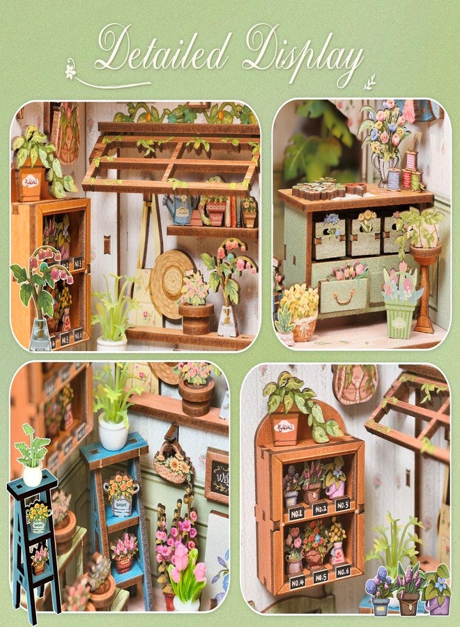 CUTEBEE Book Nook Kit - DIY Miniature House Dollhouse Kit for Adults and Teens, Booknook Tiny House Bookshelf Decor 3D Wooden Puzzle, Gifts for Family, Friends (Champs-Élysées Florist) - Image 5