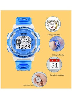 Coobos Kids Water Resistant Rubber Digital Watch Blue/White  - Image 2