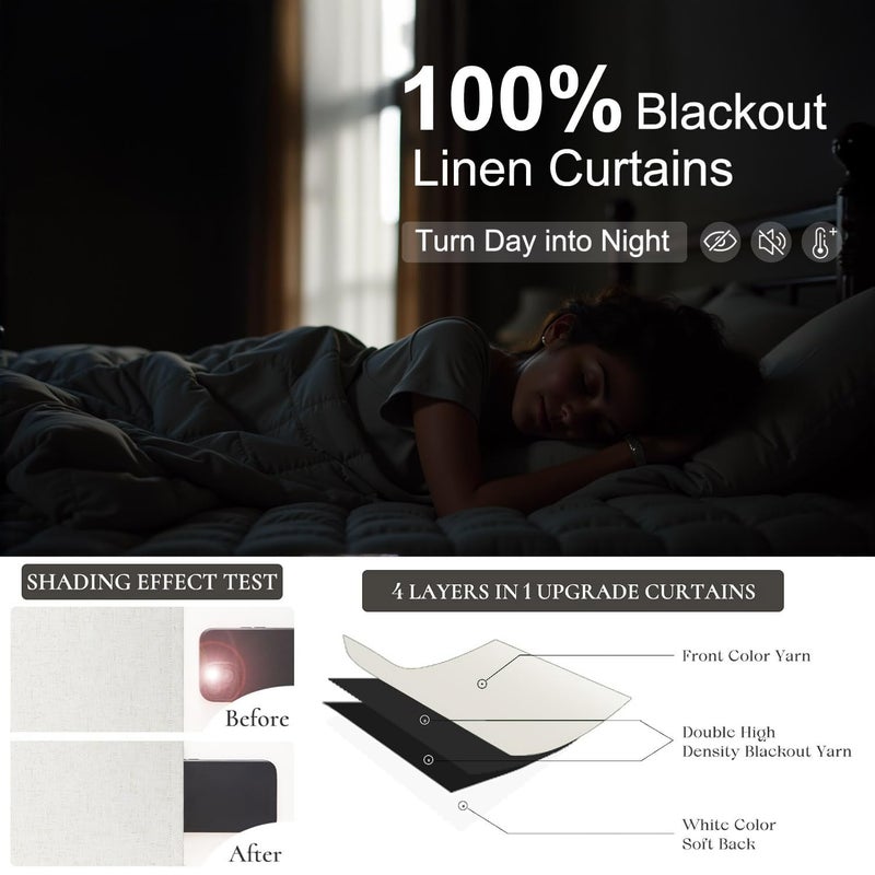 DANCURTON Cream Linen Blend Blackout Curtains 84 Inch Long 2 Panel Back Tab Thermal Insulated Light Blocking Curtain for Living Room Black Out Drape for Bedroom Neutral Rustic Farmhouse 52x84 Length Ivory White - Image 4
