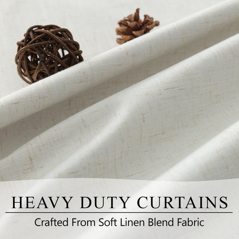 DANCURTON Cream Linen Blend Blackout Curtains 84 Inch Long 2 Panel Back Tab Thermal Insulated Light Blocking Curtain for Living Room Black Out Drape for Bedroom Neutral Rustic Farmhouse 52x84 Length Ivory White - Image 3