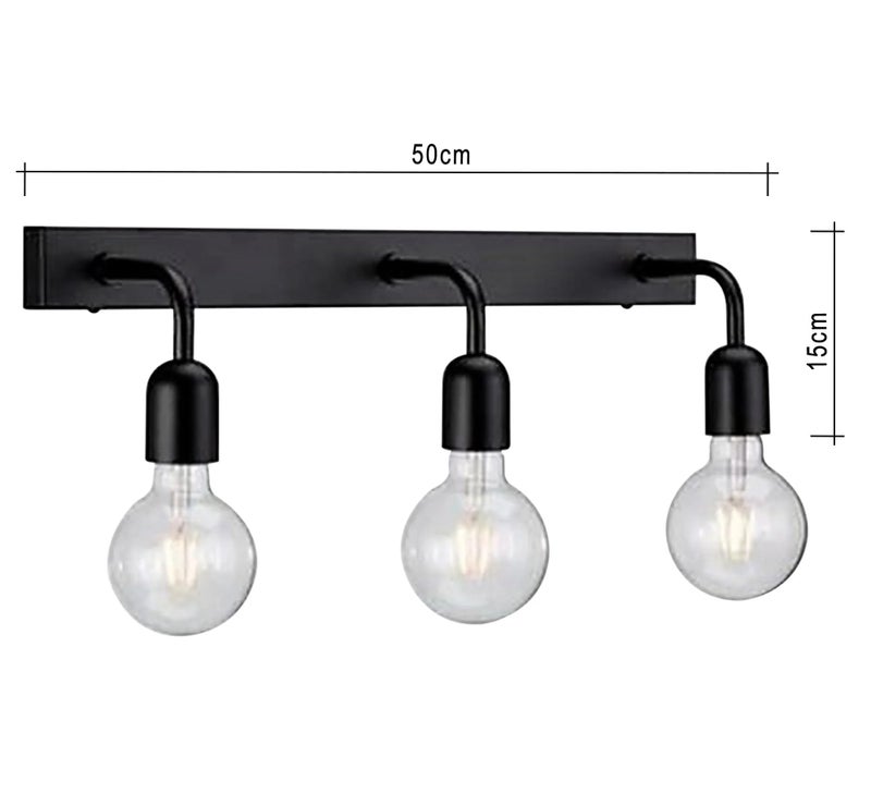 3-Light Bathroom Mirror Light Fixture, Black Metal, Wall Mounted - Image 3