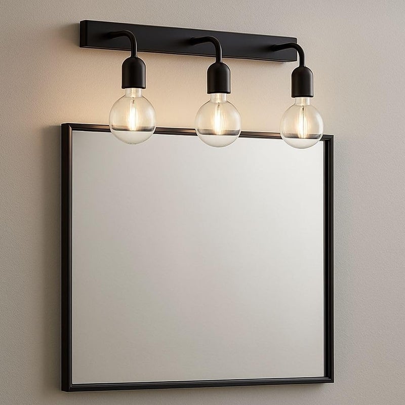 3-Light Bathroom Mirror Light Fixture, Black Metal, Wall Mounted - Image 2