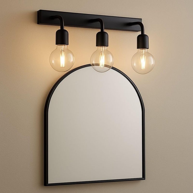3-Light Bathroom Mirror Light Fixture, Black Metal, Wall Mounted - Image 1