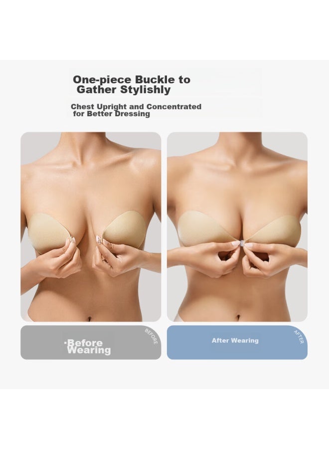 Luckmeey Women's Fabric Nipple Covers, Non-slip, Push-up, Invisible, Front-closure Bra, Wedding Dress, Thin Adhesive Nipple Covers - Image 1