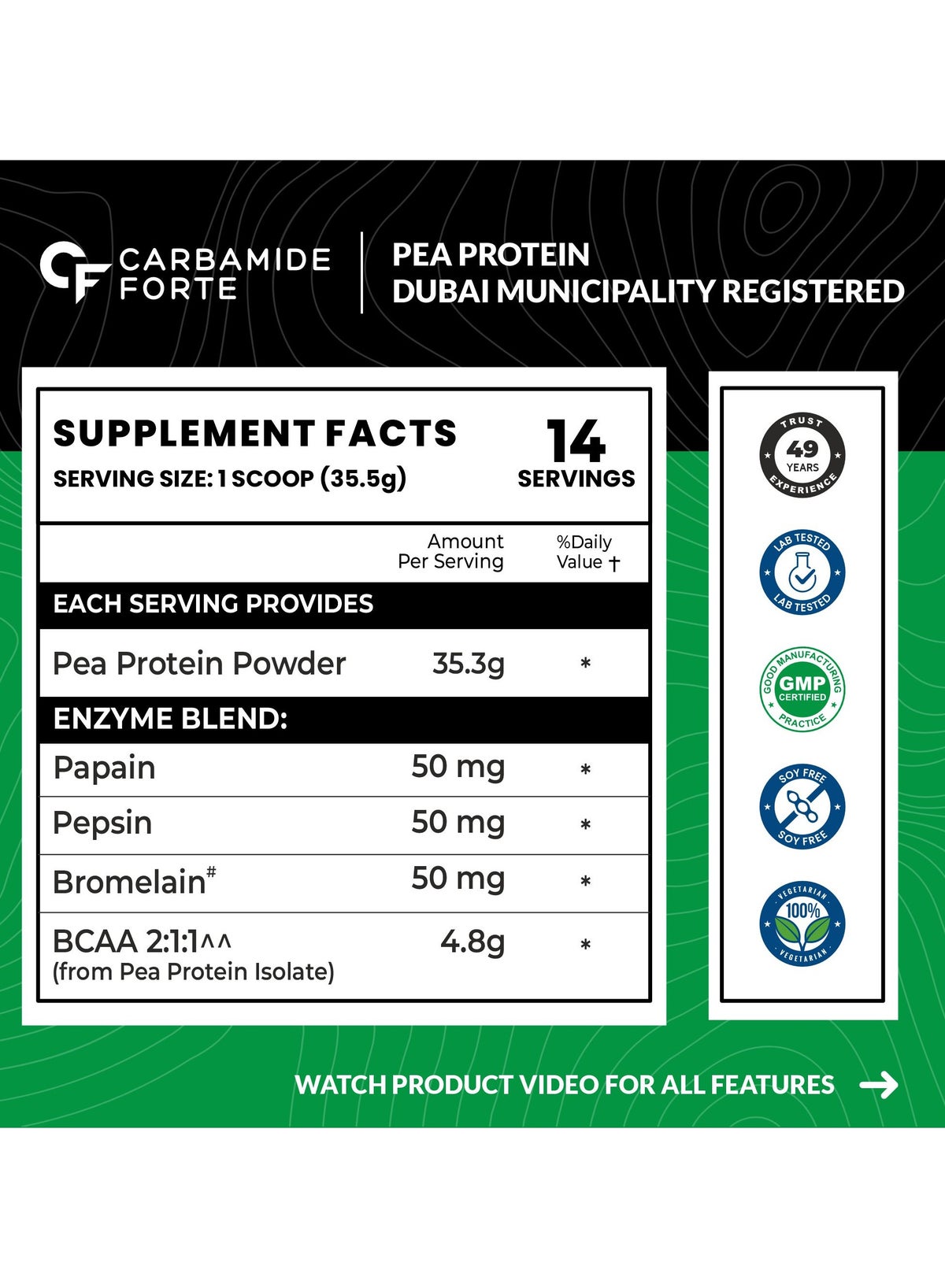 Carbamide Forte Pea Protein Isolate 30G Per Serving | Plant Based Protein Powder Isolate With 4.8G Bcaa | 100% Pure Unflavoured Plant Pea Protein Powder - 500G